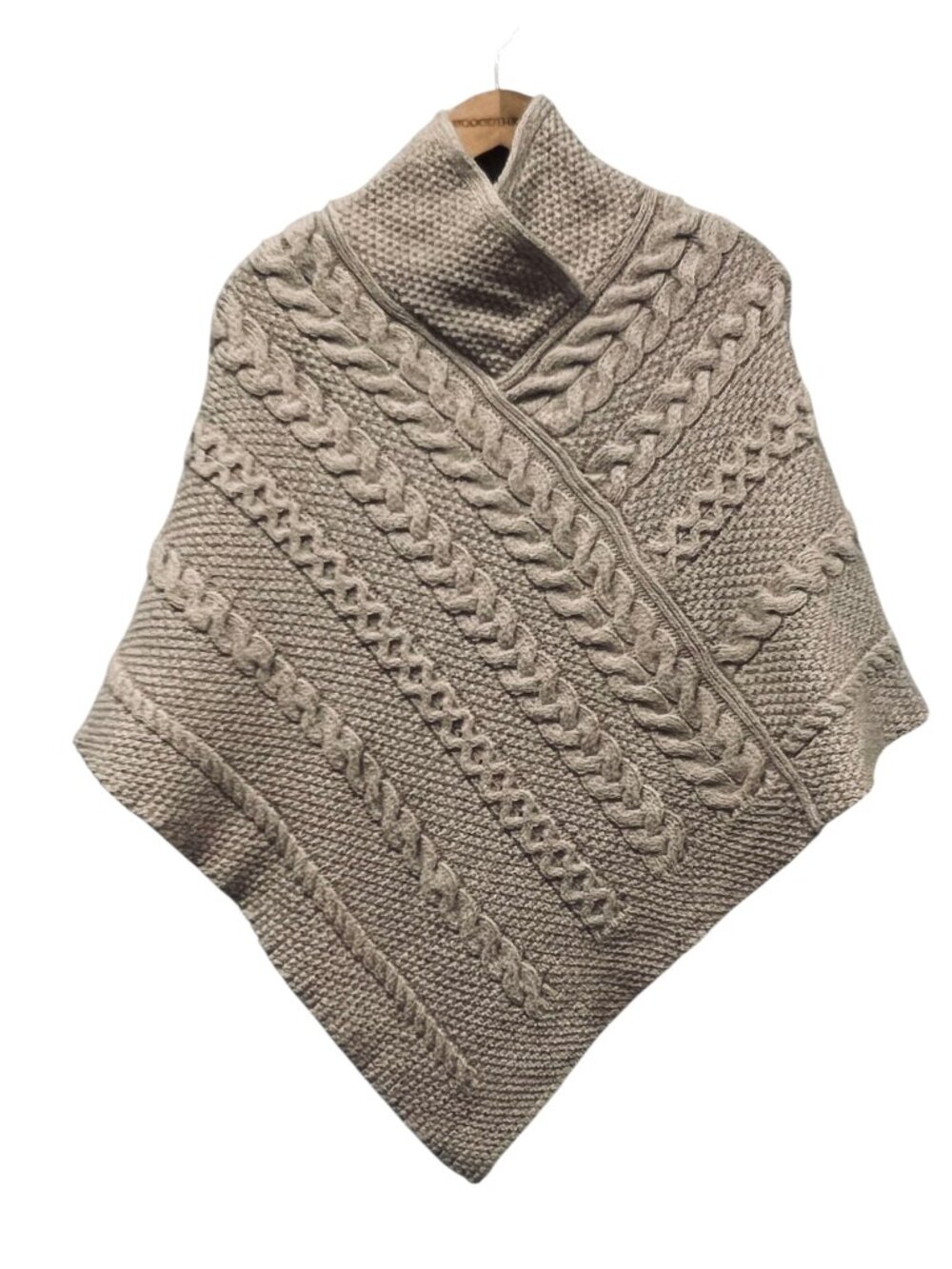 Aran Crafts Irish Cable Knit Merino Wool Poncho, Natural, S/M